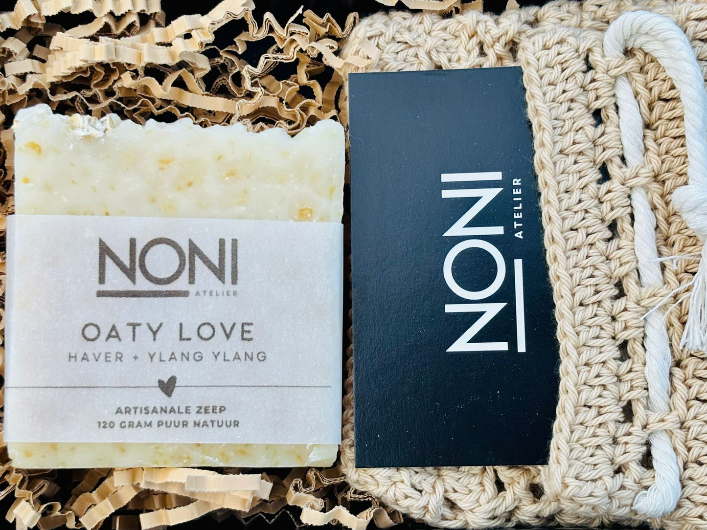 Geschenkset - zeep met zeepzakje - Oaty Love - beige